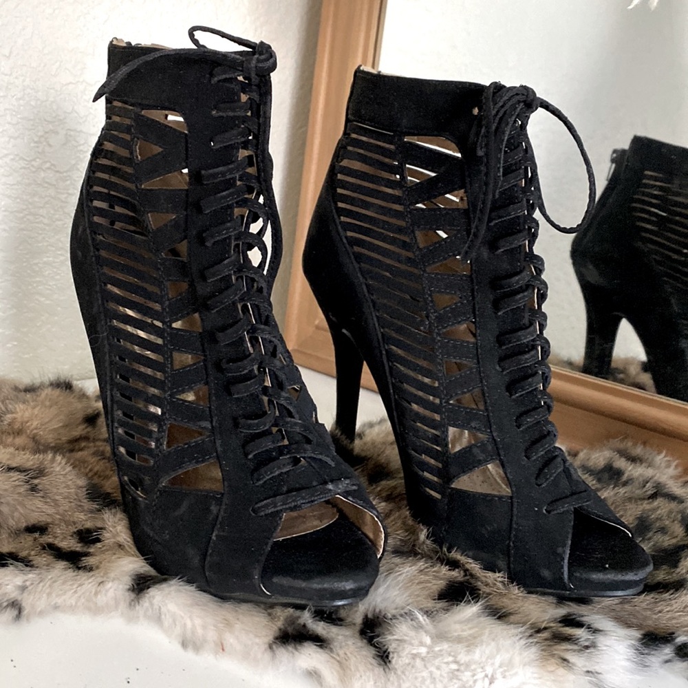 Black cage heels